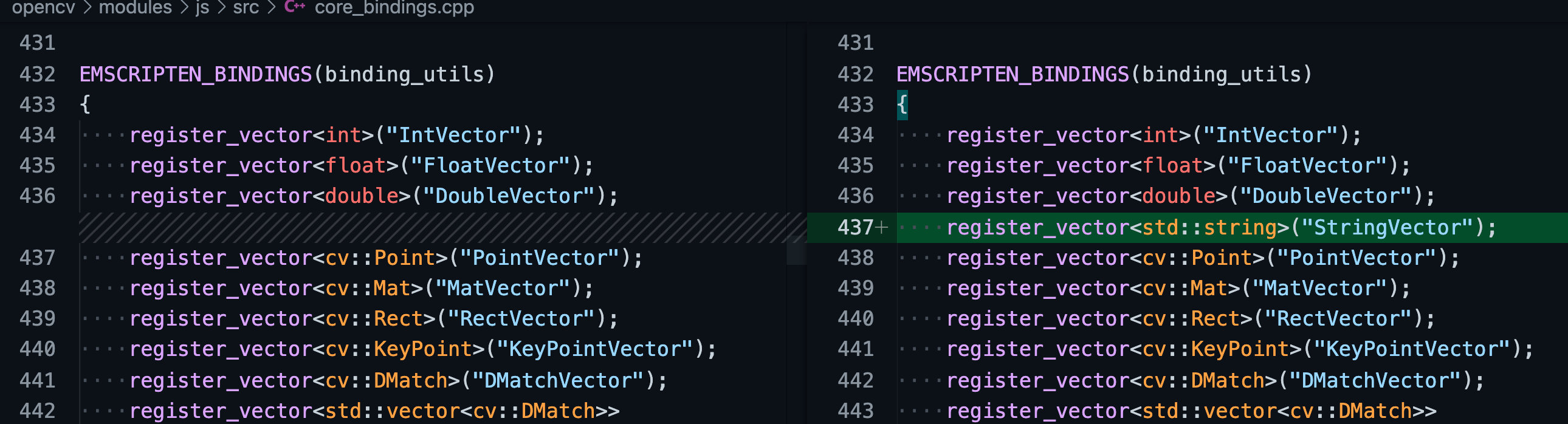 注册StringVector类型